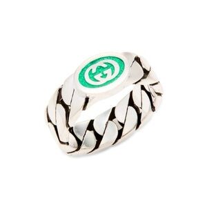 Gucci Green Enamel Sterling Silver Ring